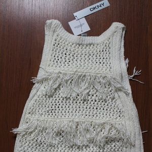 DKNY Women's Knit Fringe Vest Ivory Size XXS NWT